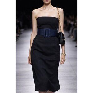 ZAPA Wide Navy Blue Leather Belt Size S Square Buckle 100% Calfskin France